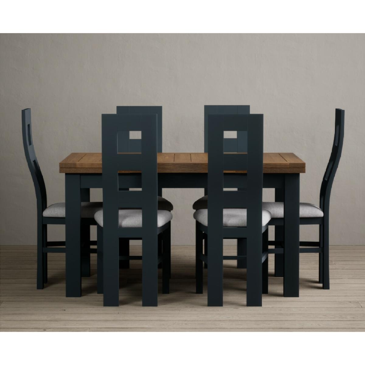 Hampshire 140cm Oak and Dark Blue Extending Dining Table With 6 Charcoal Grey Flow Back Chairs – image 11