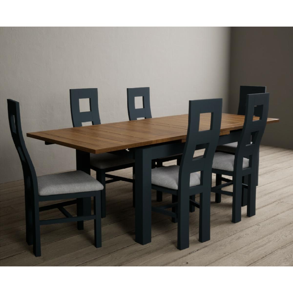 Hampshire 140cm Oak and Dark Blue Extending Dining Table With 6 Charcoal Grey Flow Back Chairs – image 12