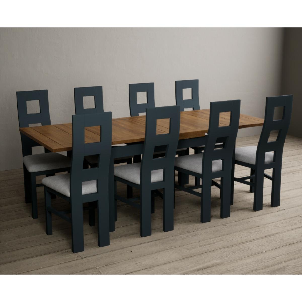 Hampshire 140cm Oak and Dark Blue Extending Dining Table With 6 Charcoal Grey Flow Back Chairs – image 13