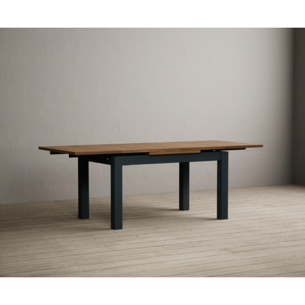 Hampshire 140cm Oak and Dark Blue Extending Dining Table With 6 Charcoal Grey Flow Back Chairs – image 20
