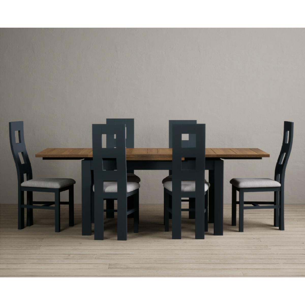 Hampshire 140cm Oak and Dark Blue Extending Dining Table With 6 Charcoal Grey Flow Back Chairs – image 10