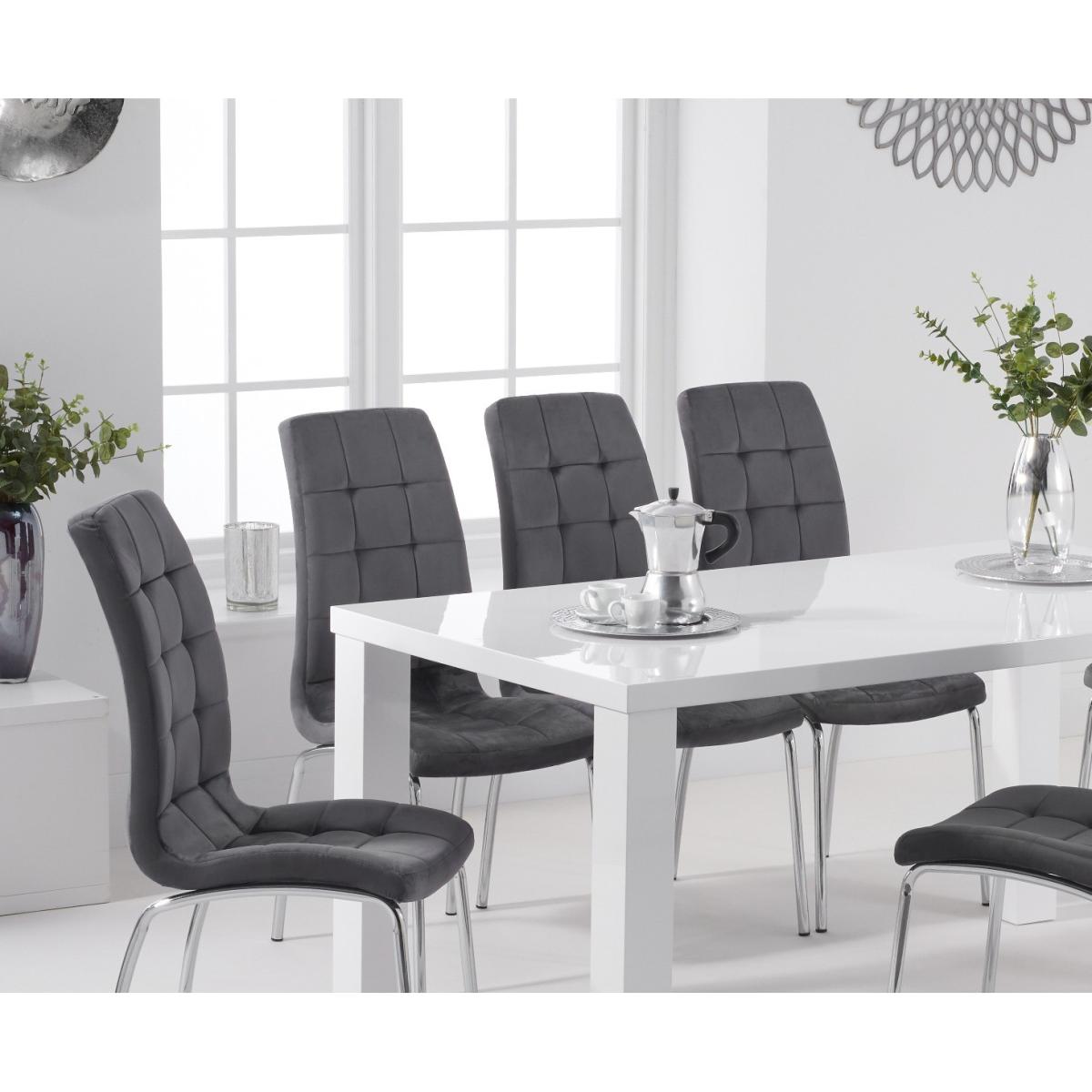 Atlanta 160cm White High Gloss Table With 6 Grey Enzo Velvet Chairs – image 2