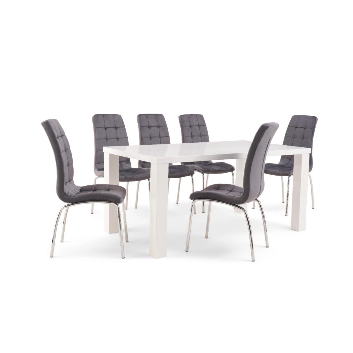 Atlanta 160cm White High Gloss Table With 6 Grey Enzo Velvet Chairs – image 7
