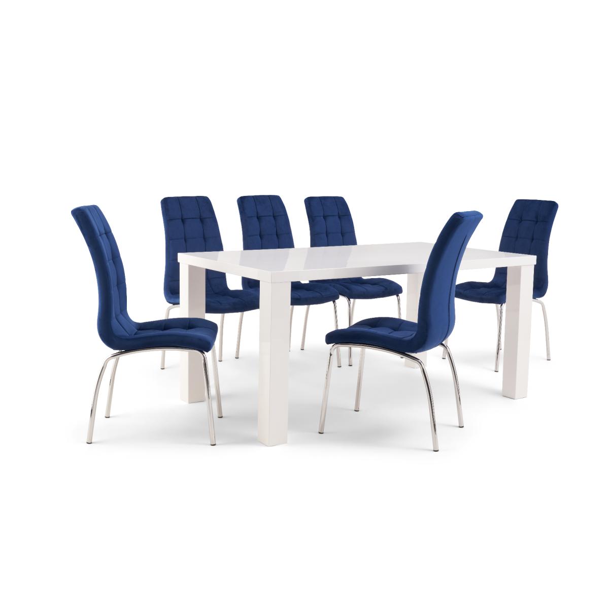 Atlanta 160cm White High Gloss Table With 6 Grey Enzo Velvet Chairs – image 8