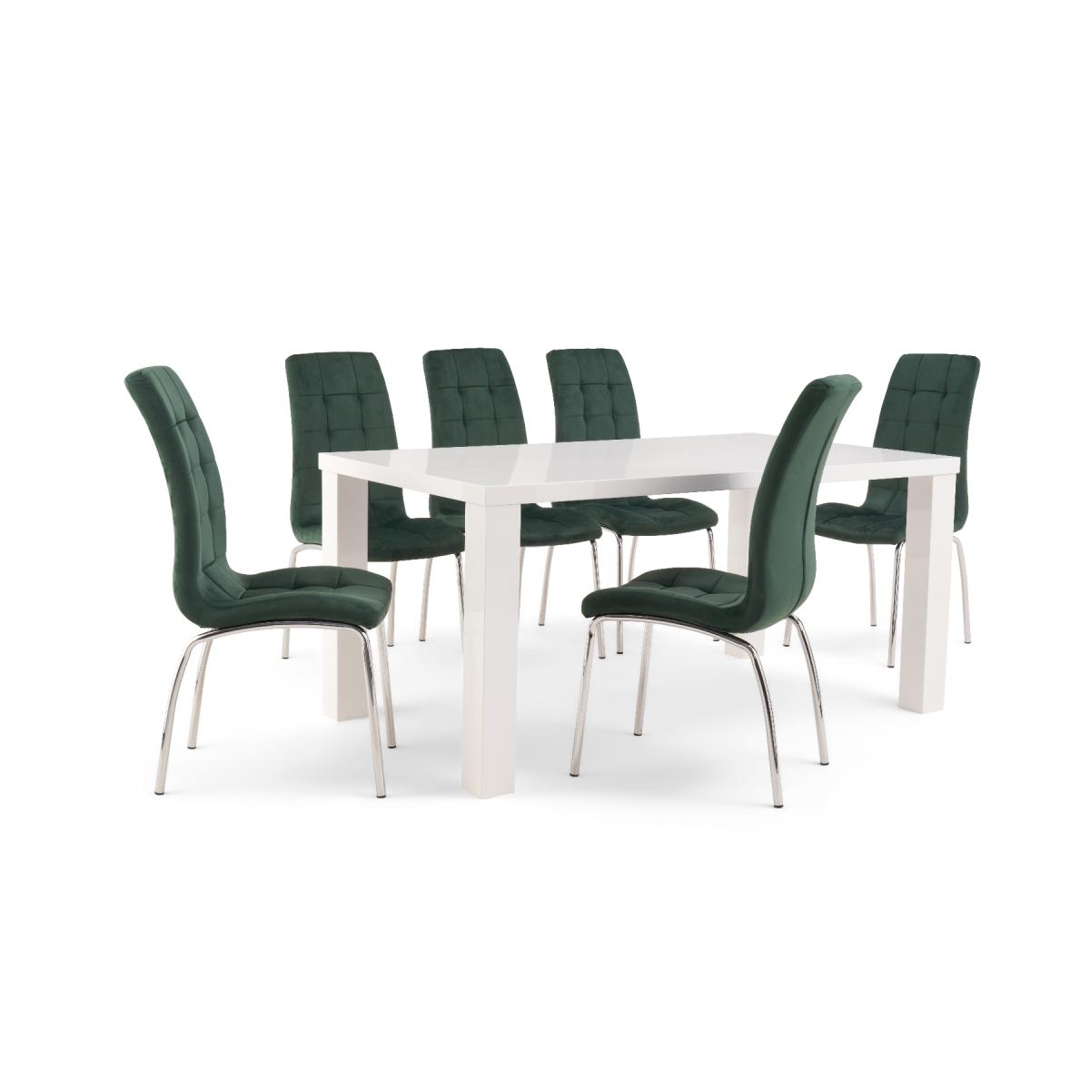 Atlanta 160cm White High Gloss Table With 6 Grey Enzo Velvet Chairs – image 9