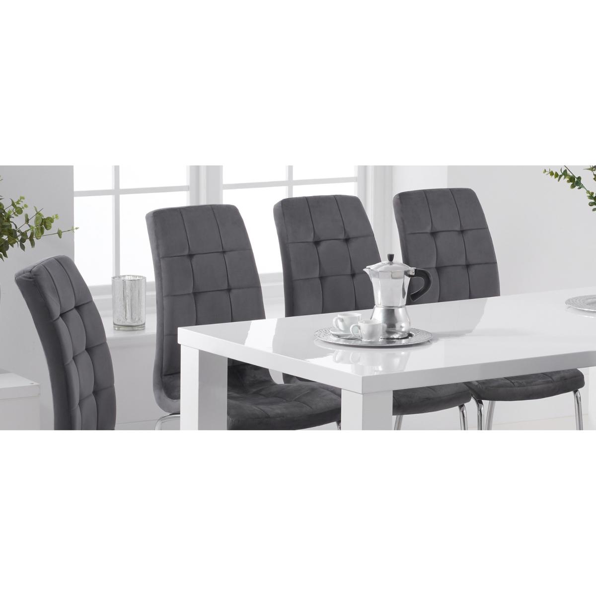 Atlanta 160cm White High Gloss Table With 6 Grey Enzo Velvet Chairs – image 10