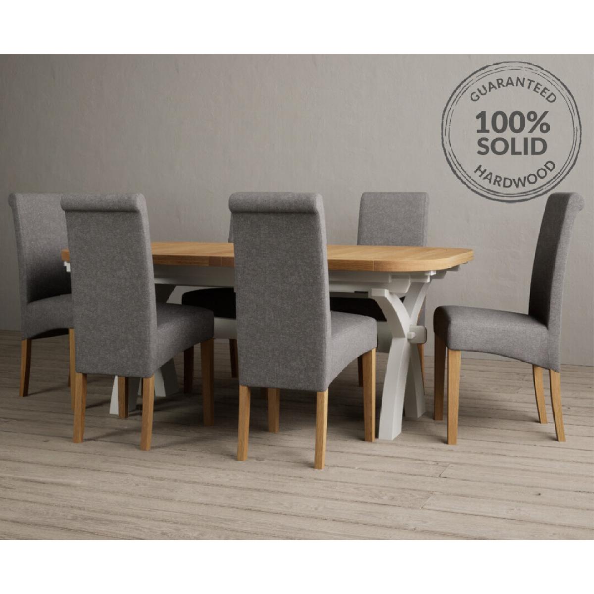 Atlas 180cm Oak and Chalk White Extending Dining Table With 10 Grey Scroll Back Chairs – image 2