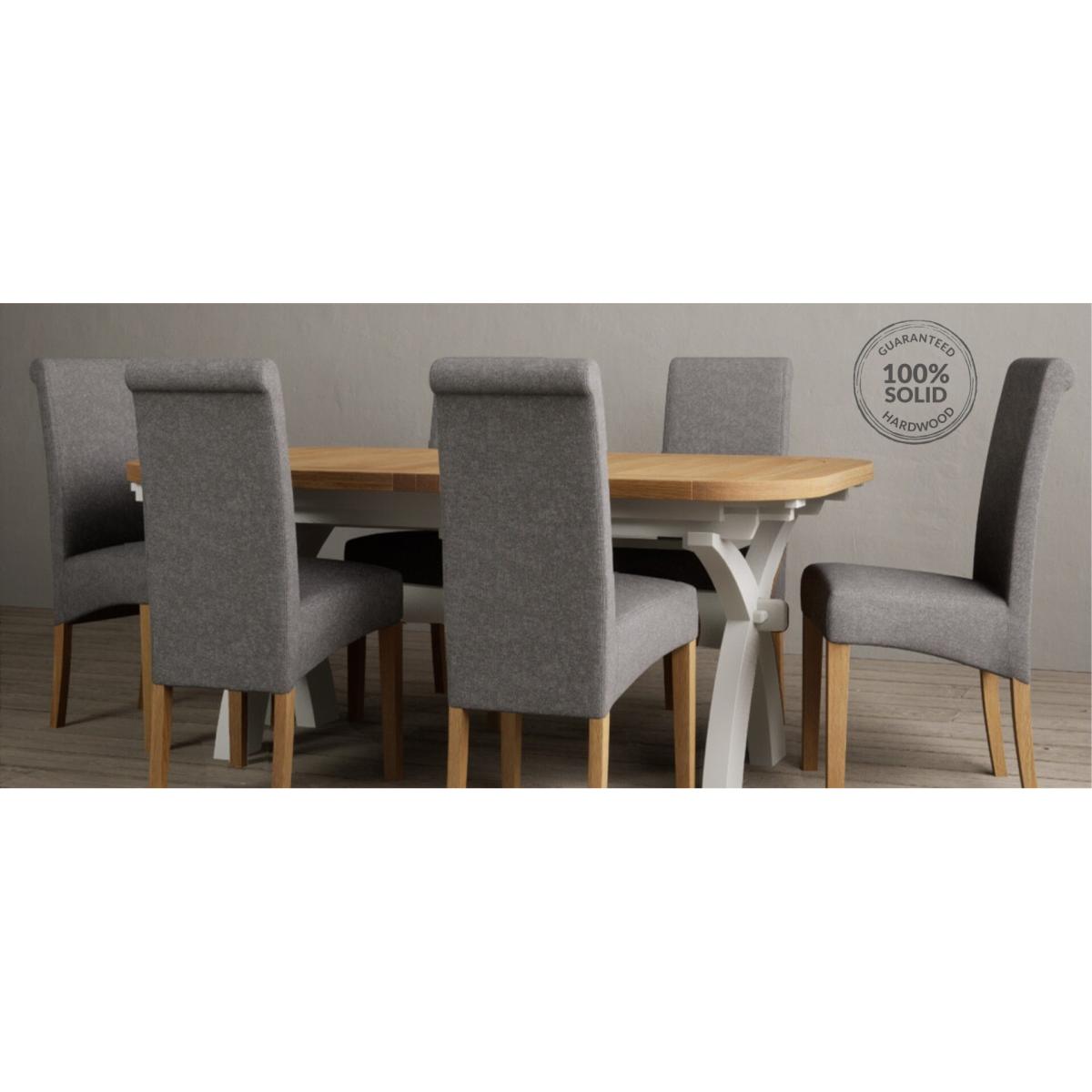 Atlas 180cm Oak and Chalk White Extending Dining Table With 10 Grey Scroll Back Chairs – image 11