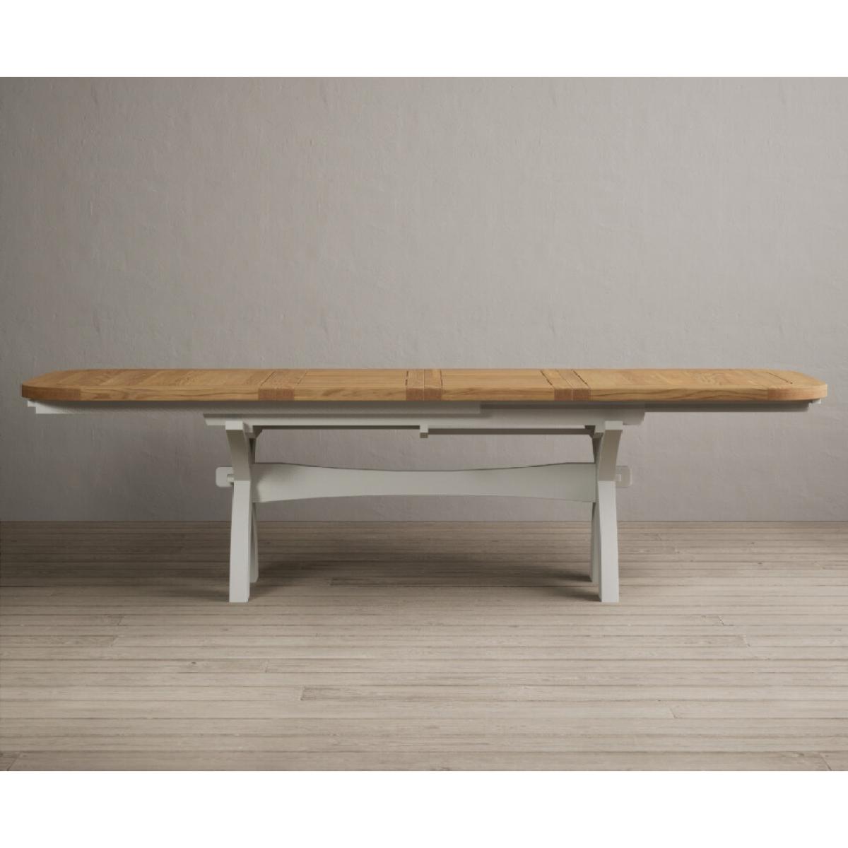 Atlas 180cm Oak and Chalk White Extending Dining Table With 10 Grey Scroll Back Chairs – image 12
