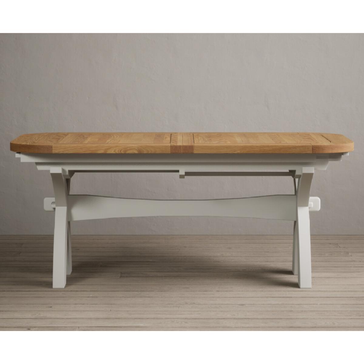 Atlas 180cm Oak and Chalk White Extending Dining Table With 10 Grey Scroll Back Chairs – image 16