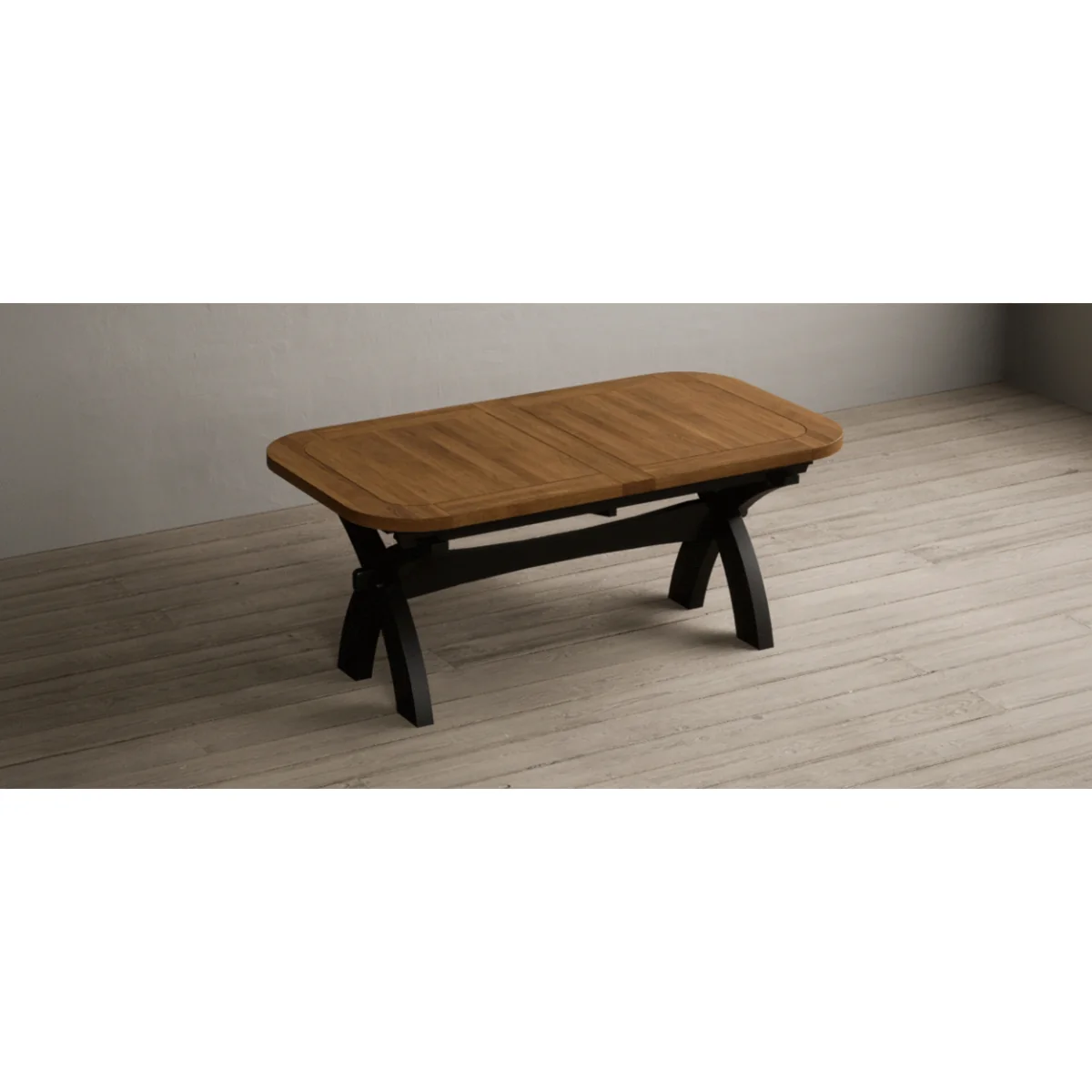 Extending Olympia 180cm Oak and Black Painted Dining Table with 10 Brown Painted Chairs – image 12