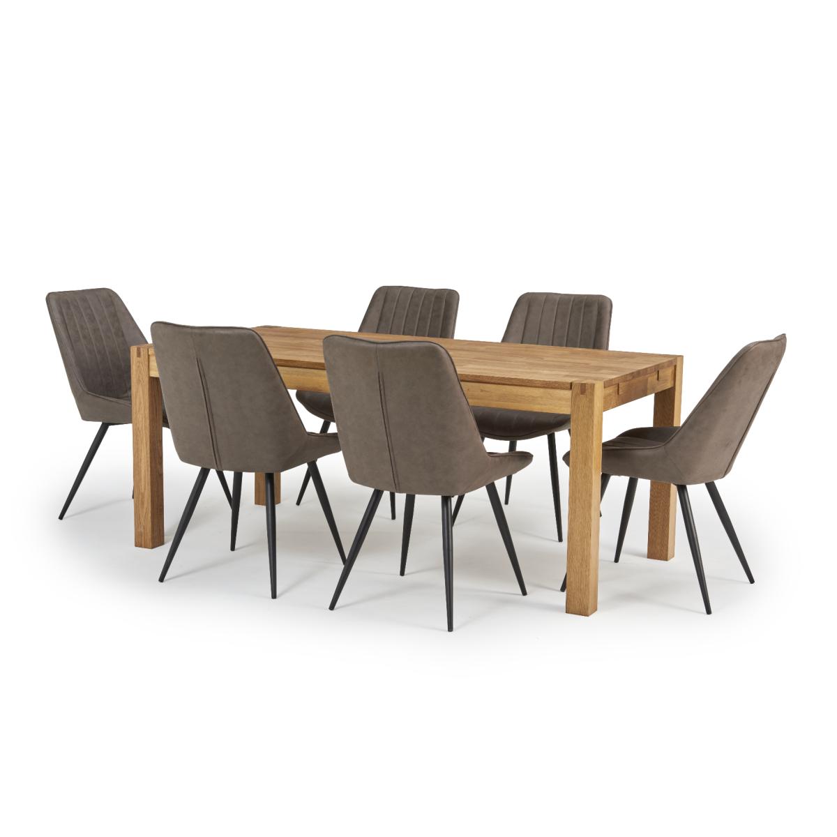 Verona 150cm Oak Table With 6 Brown Brody Antique Chairs – image 8