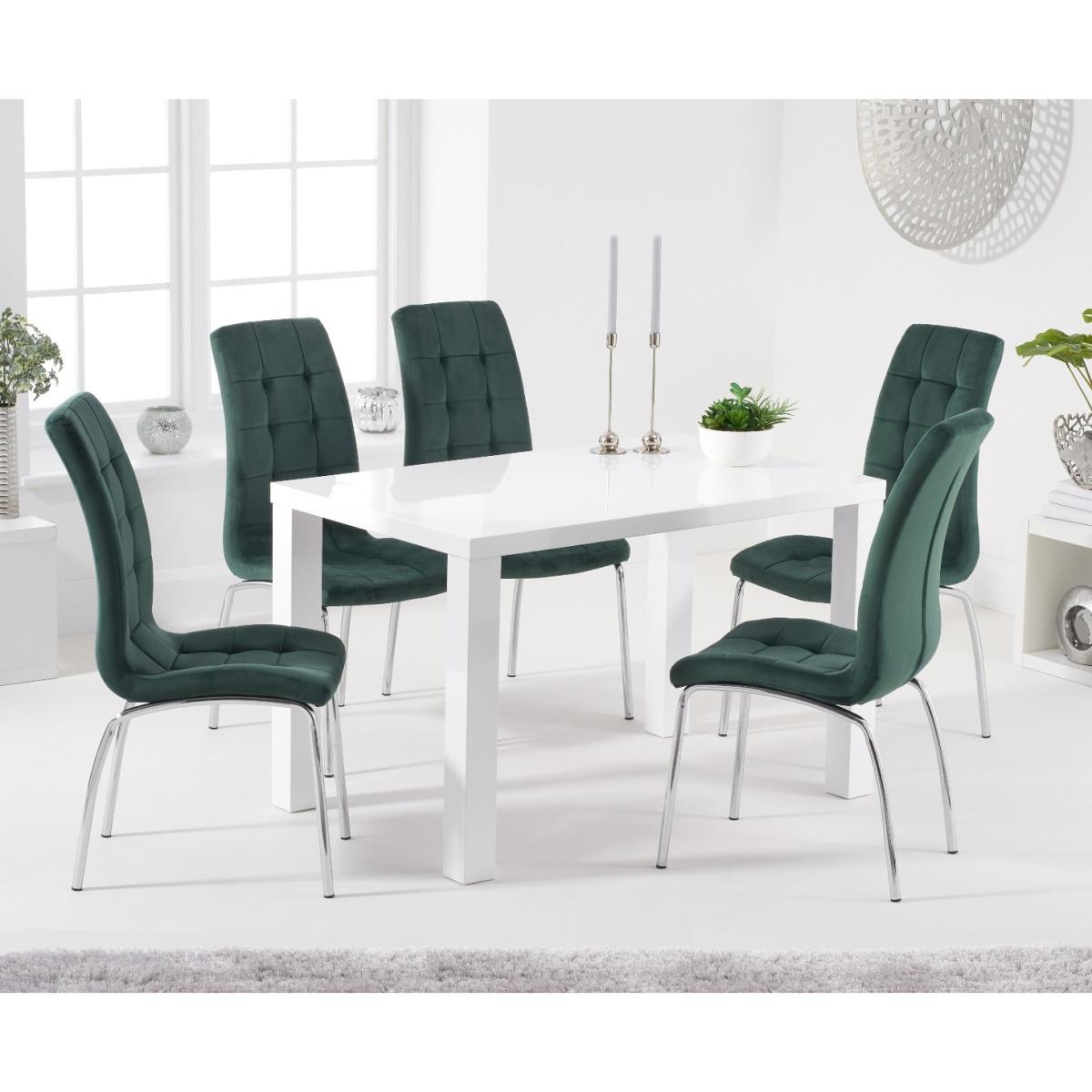 Seattle 120cm White High Gloss Table with 6 Grey Enzo Velvet Chairs – image 2