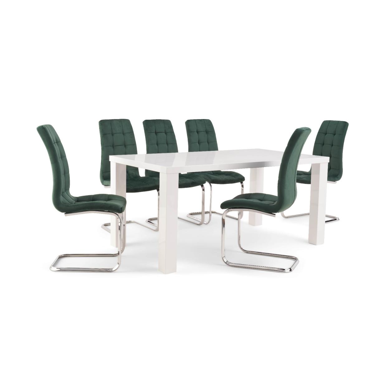 Seattle 120cm White High Gloss Table with 6 Grey Enzo Velvet Chairs – image 12