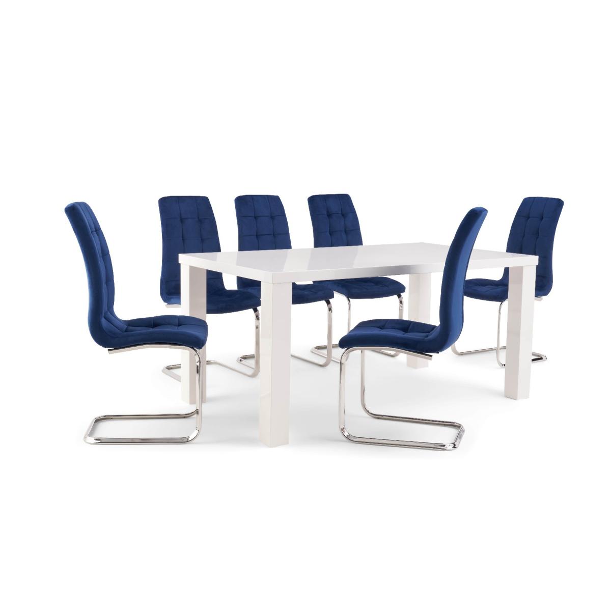Seattle 120cm White High Gloss Table with 6 Grey Enzo Velvet Chairs – image 13