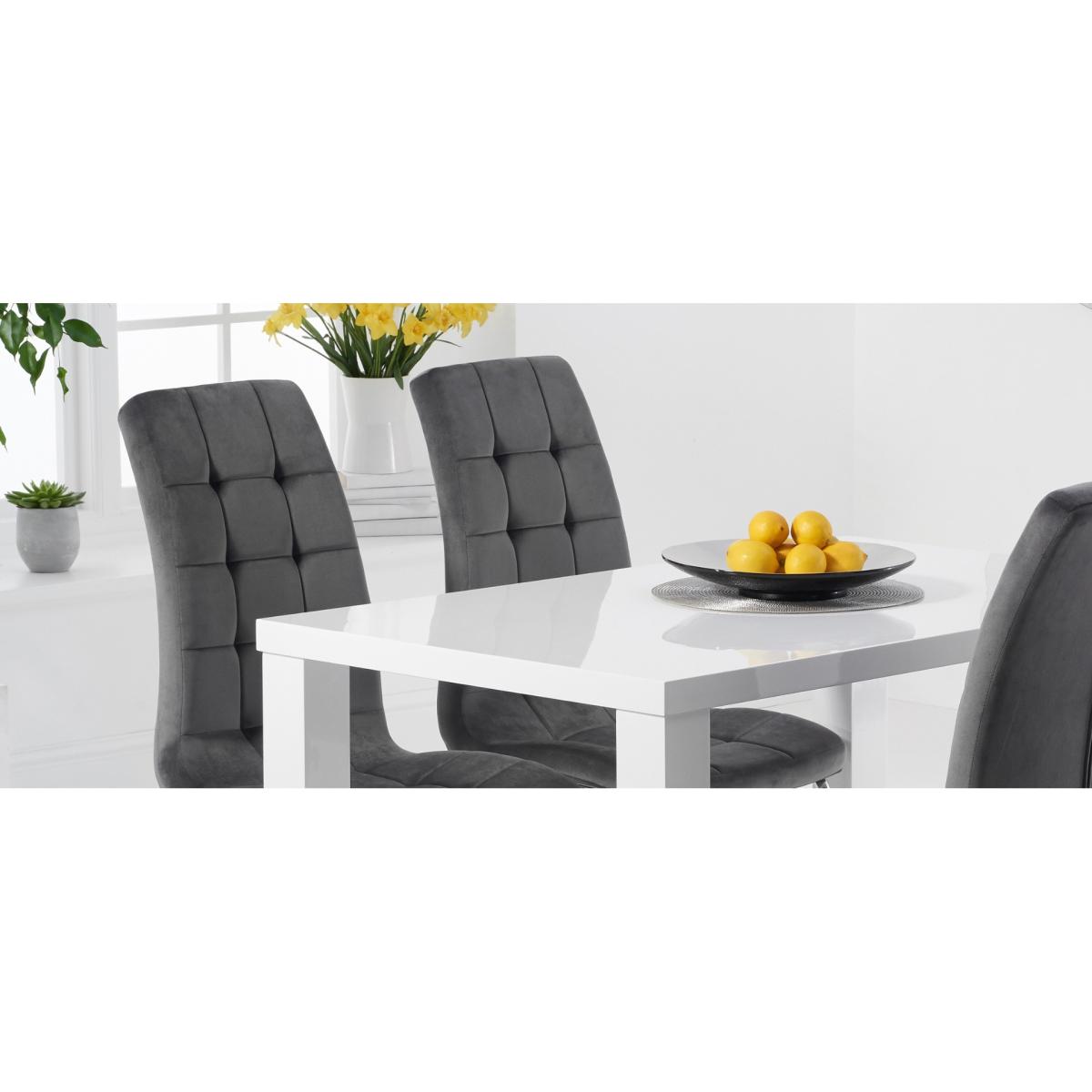 Seattle 120cm White High Gloss Table with 6 Grey Enzo Velvet Chairs – image 16
