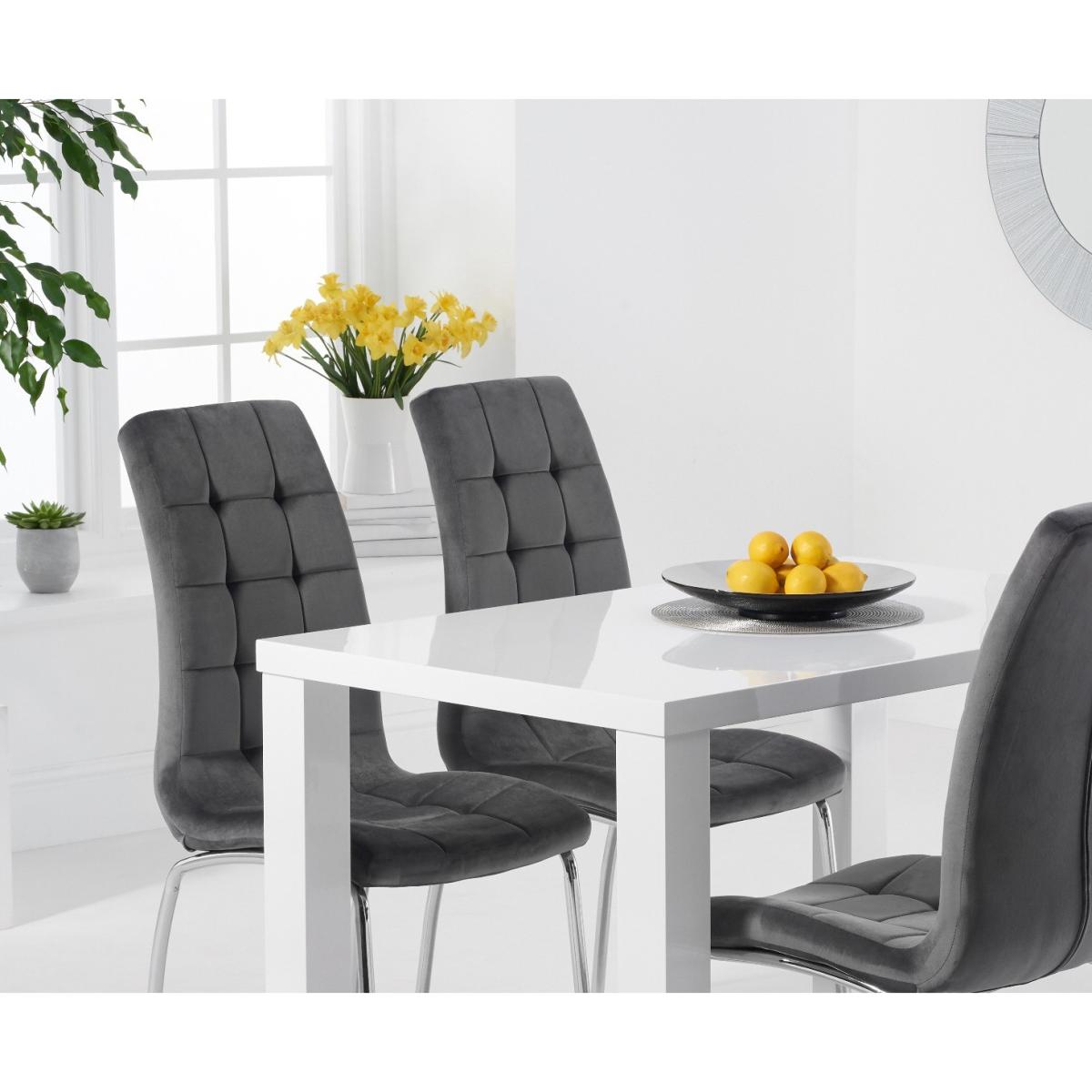 Seattle 120cm White High Gloss Table with 6 Grey Enzo Velvet Chairs – image 3