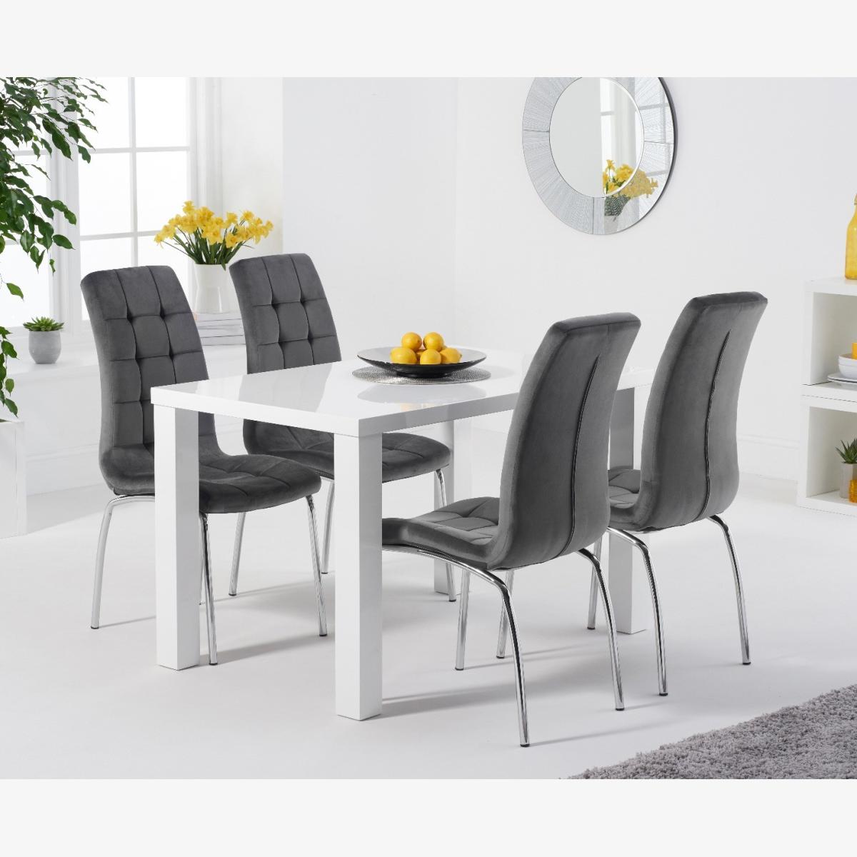 Seattle 120cm White High Gloss Table with 6 Grey Enzo Velvet Chairs – image 1