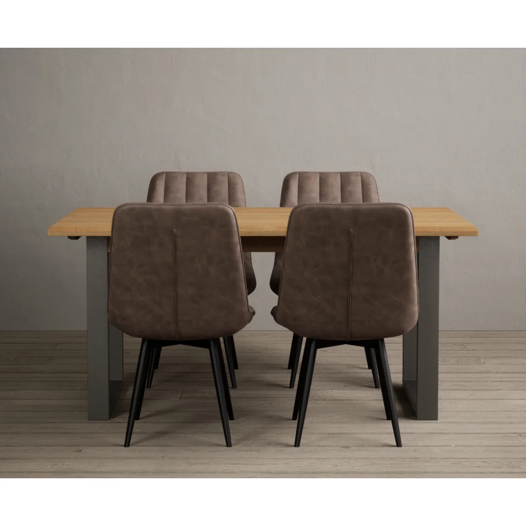 Parker 160cm Solid Oak Dining Table with 4 Brown Larson Chairs – image 4