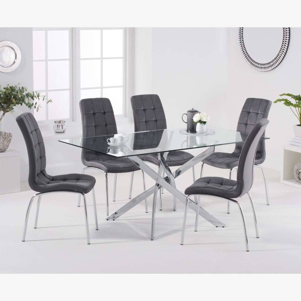Denver 160cm Rectangular Glass Dining Table With 8 Blue Calgary Velvet Chairs