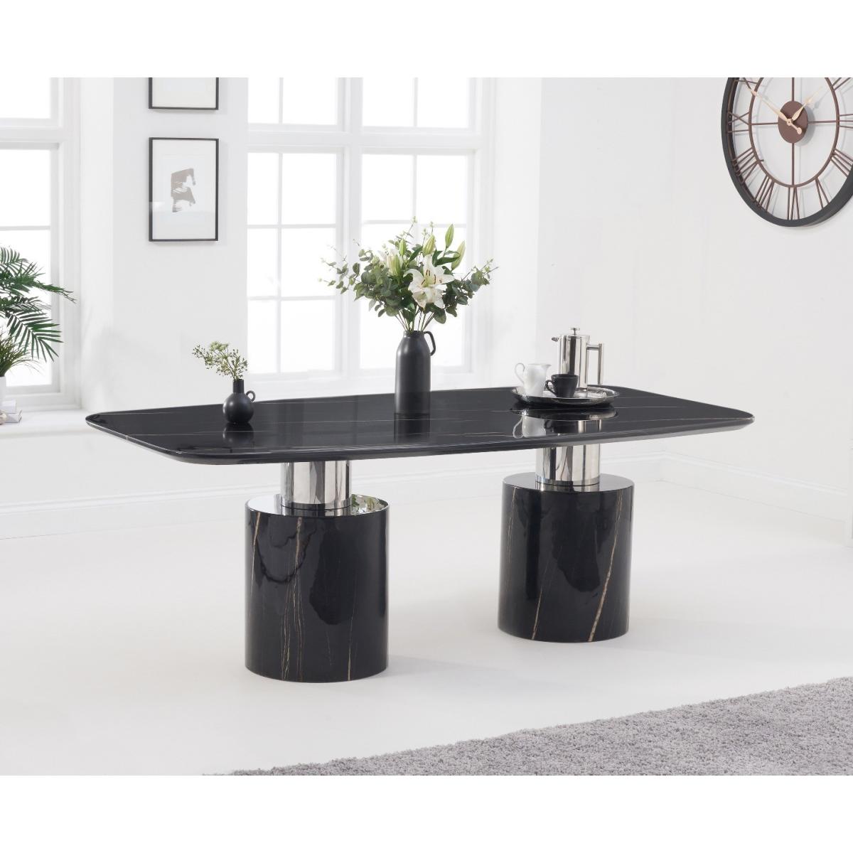 Antonio 180cm Black Marble Dining Table With 6 Ivory White Hampstead Z Chairs – image 2