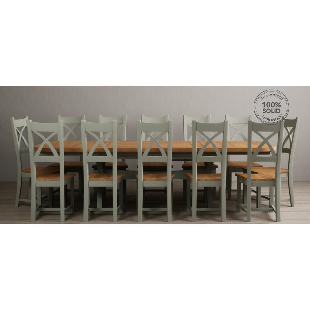 Extending Olympia 180cm Oak and Soft Green Painted Dining Table with 6 Blue Chairs – image 111
