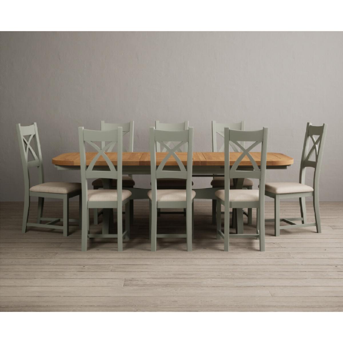 Extending Olympia 180cm Oak and Soft Green Painted Dining Table with 6 Blue Chairs – image 24
