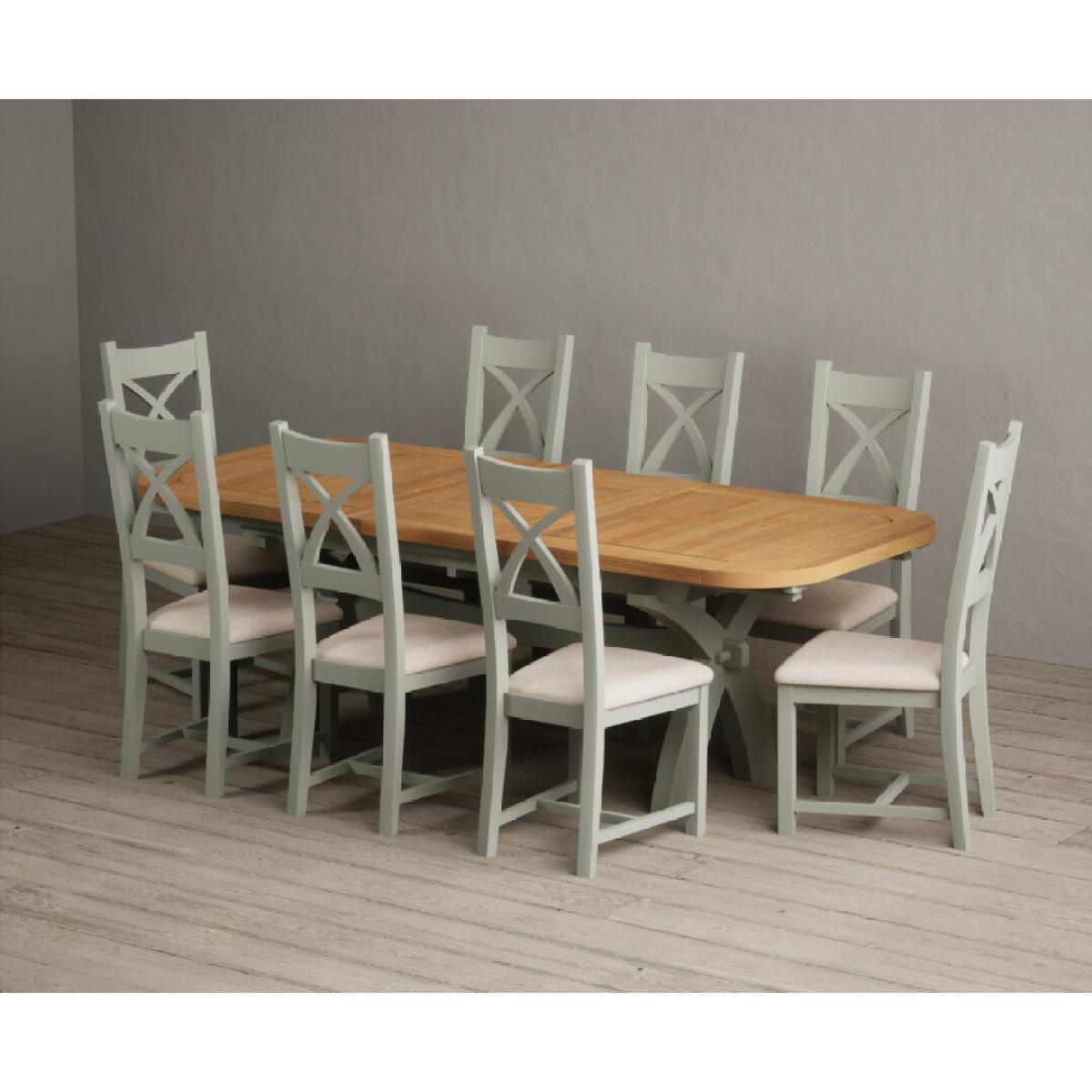 Extending Olympia 180cm Oak and Soft Green Painted Dining Table with 6 Blue Chairs – image 26
