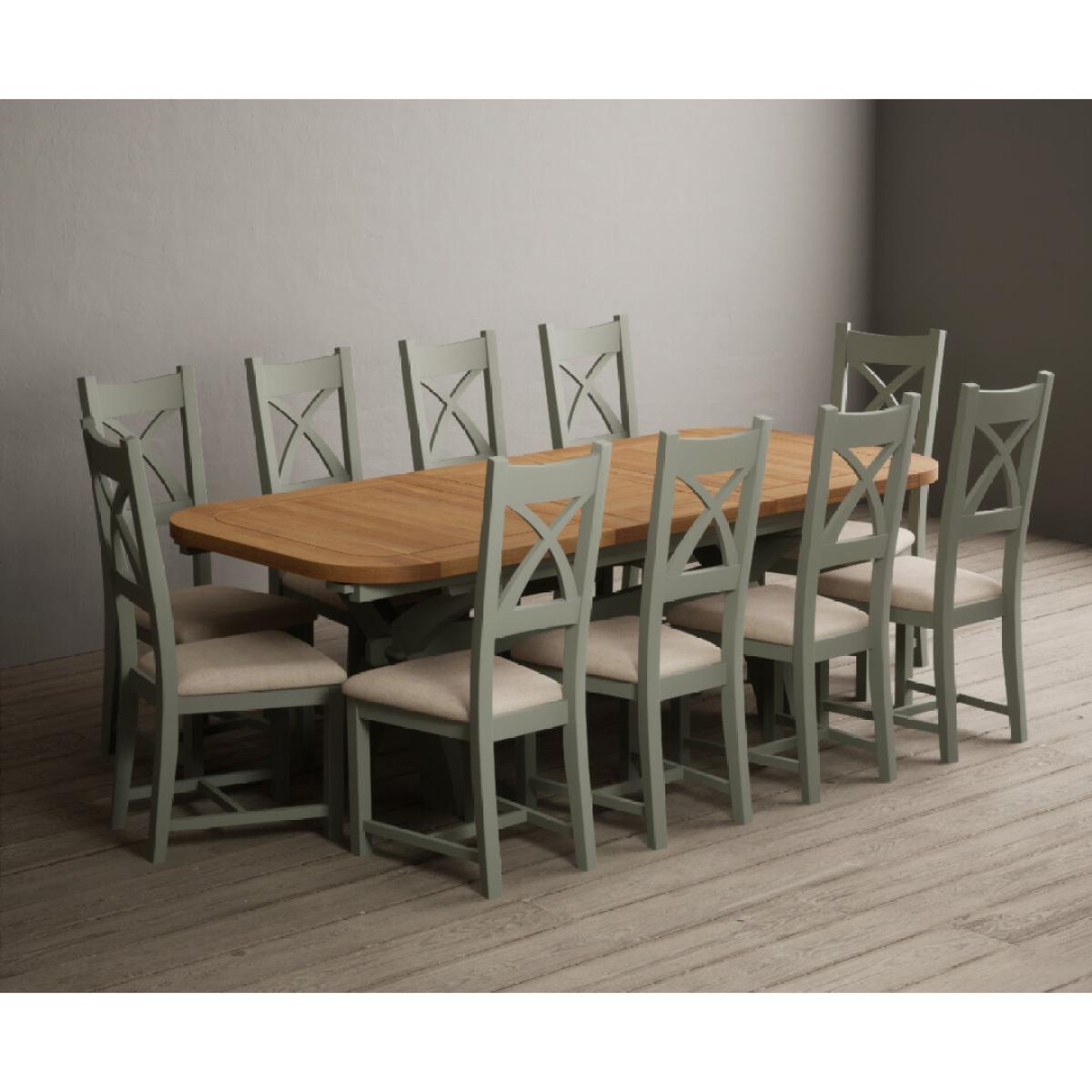 Extending Olympia 180cm Oak and Soft Green Painted Dining Table with 6 Blue Chairs – image 28