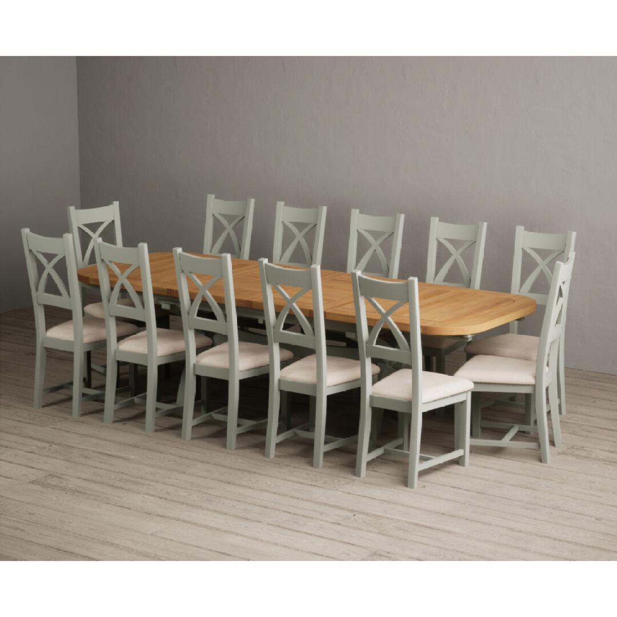 Extending Olympia 180cm Oak and Soft Green Painted Dining Table with 6 Blue Chairs – image 35