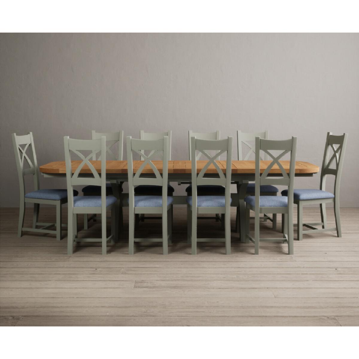 Extending Olympia 180cm Oak and Soft Green Painted Dining Table with 6 Blue Chairs – image 45