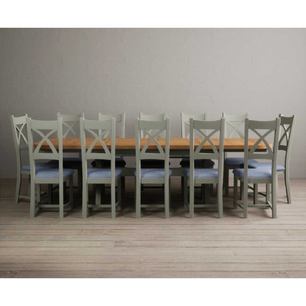 Extending Olympia 180cm Oak and Soft Green Painted Dining Table with 6 Blue Chairs – image 48