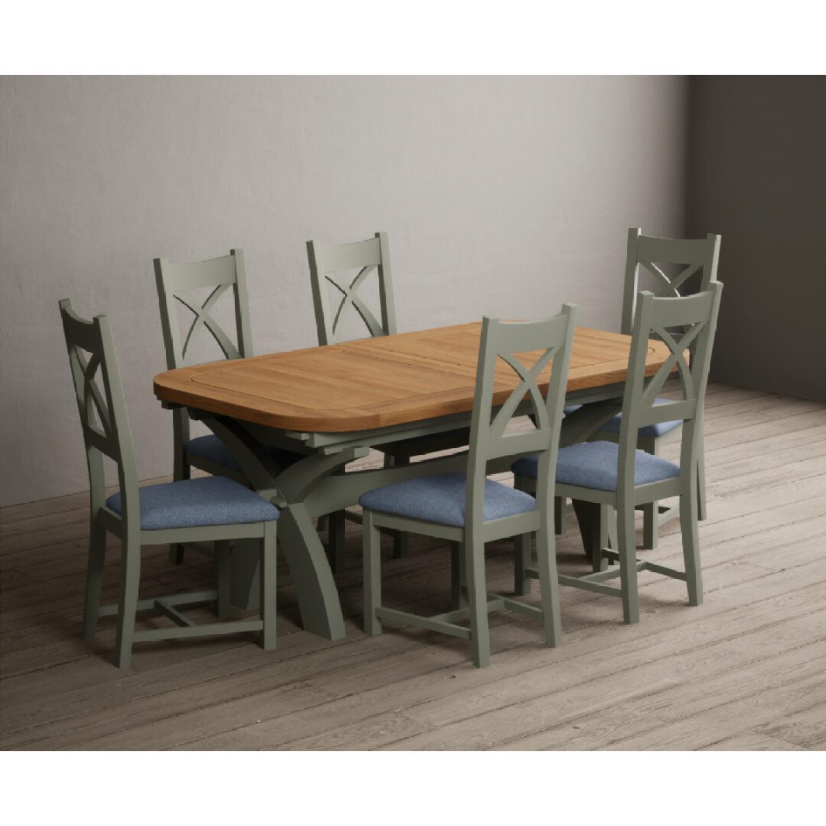 Extending Olympia 180cm Oak and Soft Green Painted Dining Table with 6 Blue Chairs – image 52
