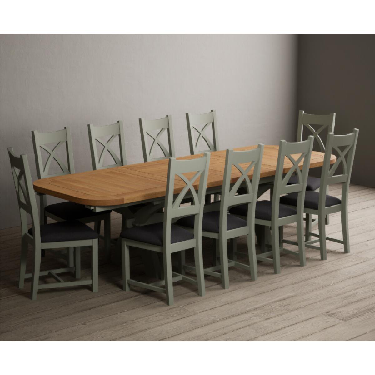 Extending Olympia 180cm Oak and Soft Green Painted Dining Table with 6 Blue Chairs – image 80