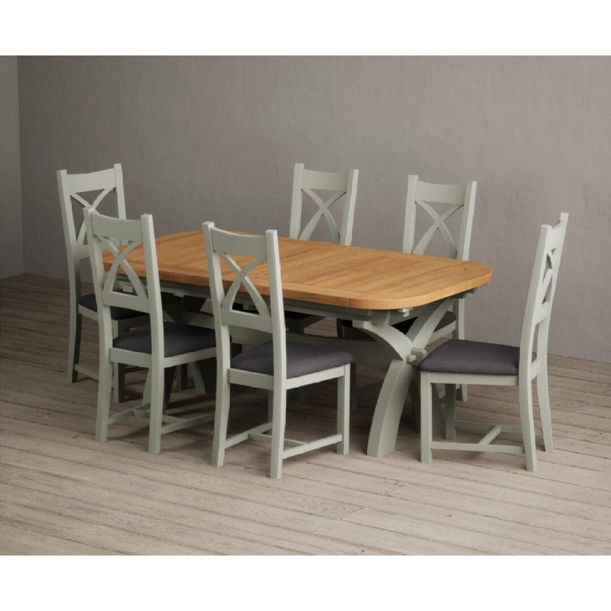 Extending Olympia 180cm Oak and Soft Green Painted Dining Table with 6 Blue Chairs – image 87
