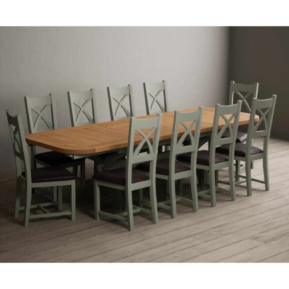 Extending Olympia 180cm Oak and Soft Green Painted Dining Table with 6 Blue Chairs – image 95