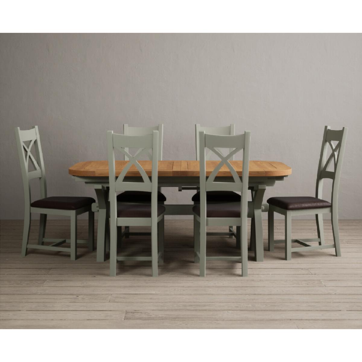 Extending Olympia 180cm Oak and Soft Green Painted Dining Table with 6 Blue Chairs – image 98