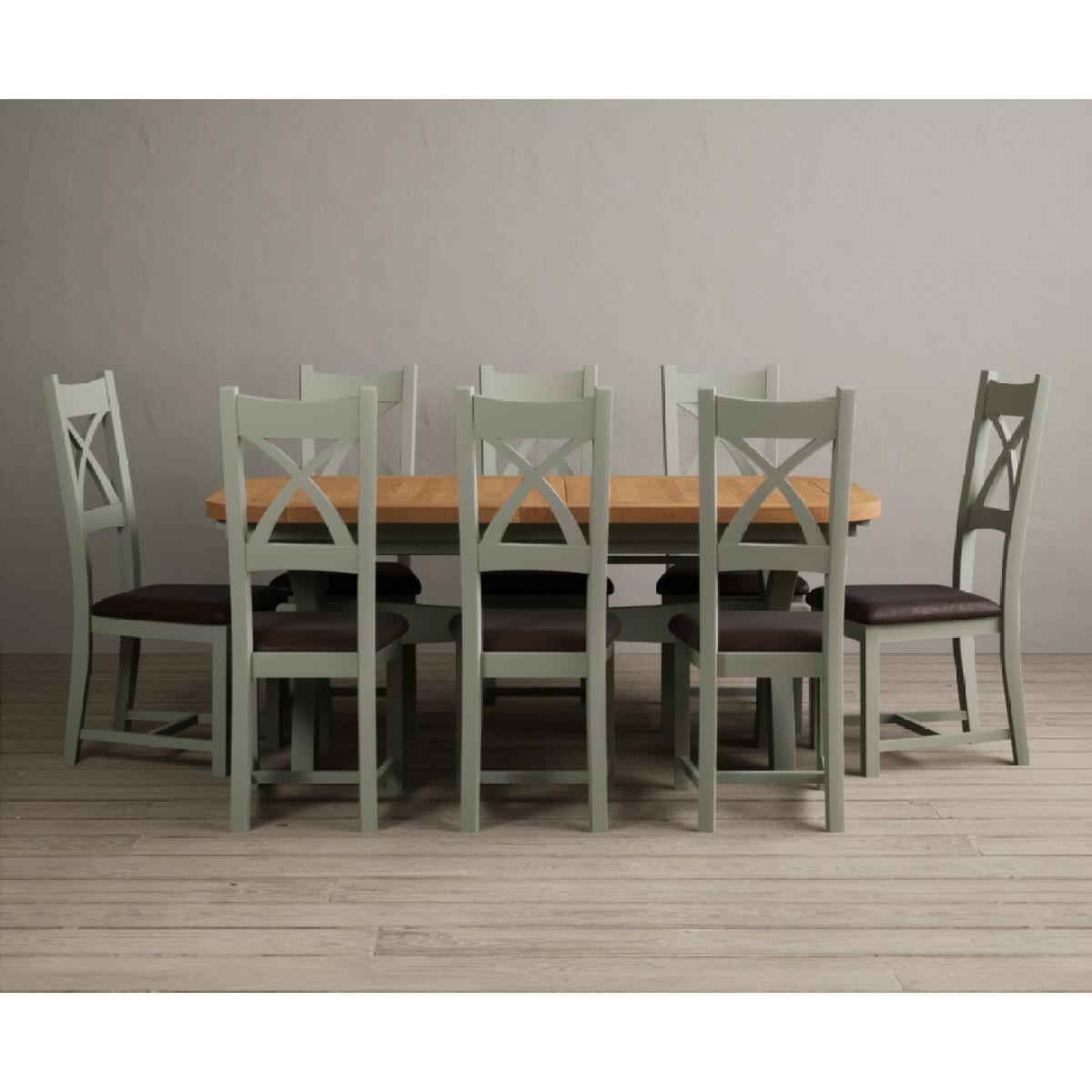 Extending Olympia 180cm Oak and Soft Green Painted Dining Table with 6 Blue Chairs – image 100