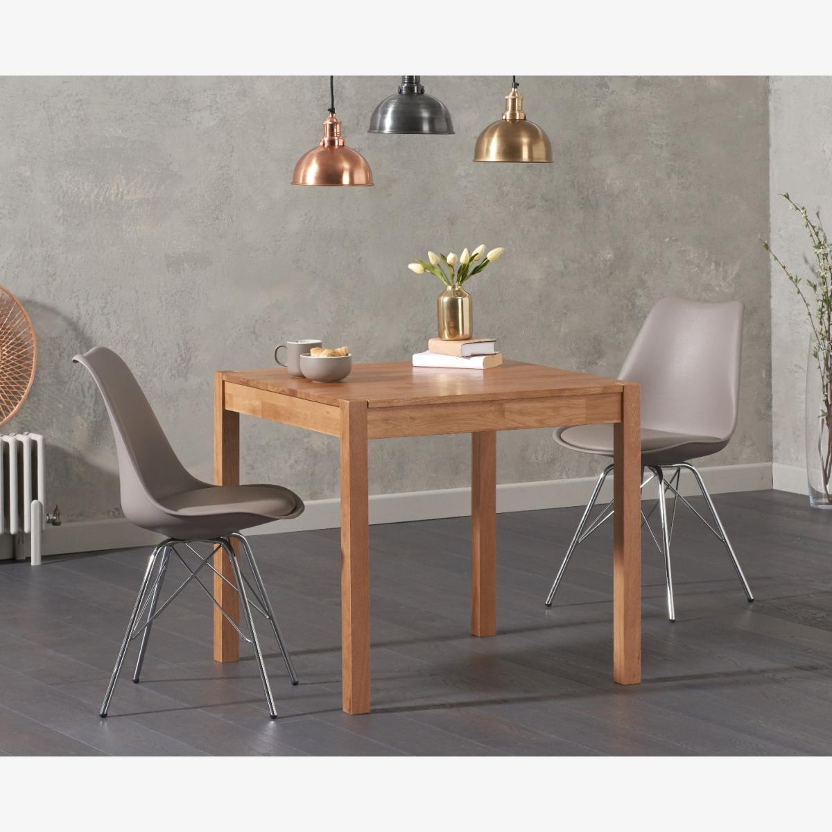 Oxford 80cm Solid Oak Dining Table With 4 Light Grey Celine Chrome Leg Chairs