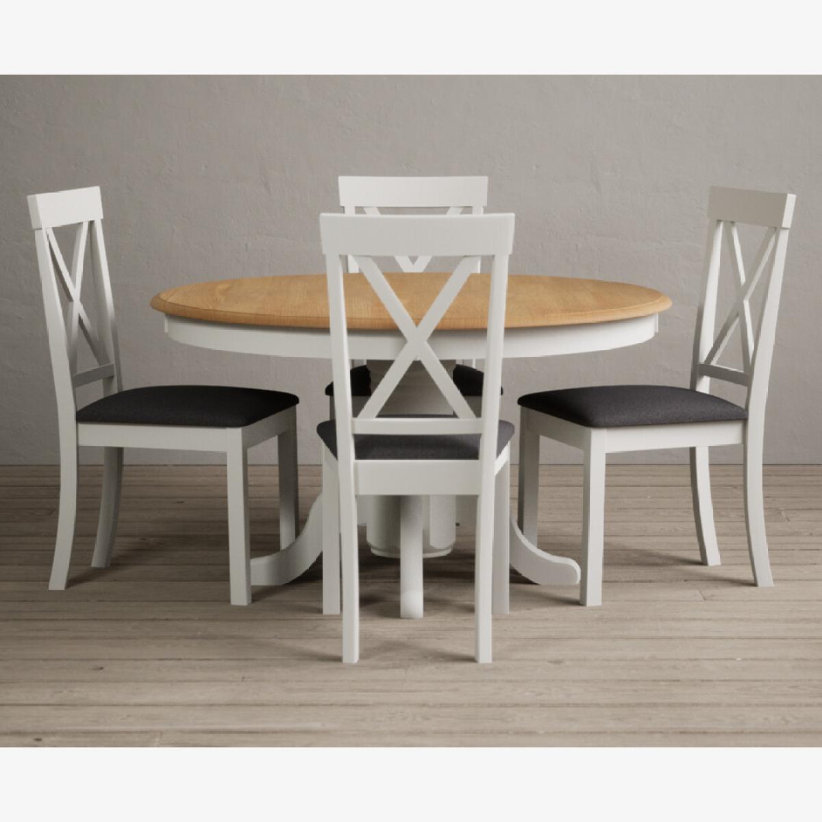 Hertford 120cm Oak and Signal White Painted Round Pedestal Table With 6 Oak Hertford Chairs – image 1