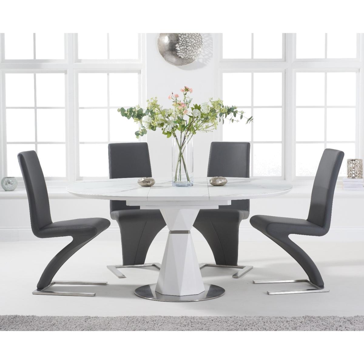 Jackson 120cm Round White Extending Dining Table With 6 Grey Hampstead Z Chairs