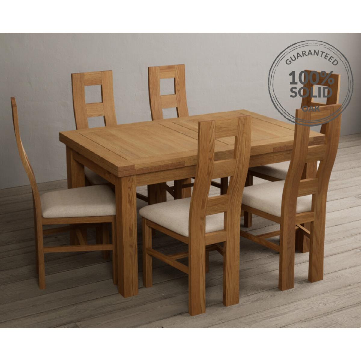 Extending Buxton 140cm Solid Oak Dining Table with 6 Charcoal Grey Natural Chairs – image 12