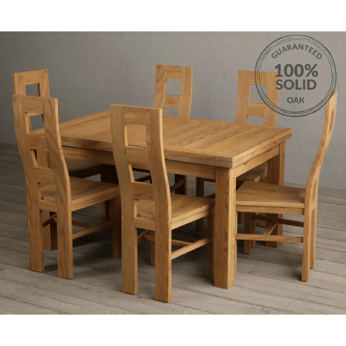 Extending Buxton 140cm Solid Oak Dining Table with 6 Charcoal Grey Natural Chairs – image 13
