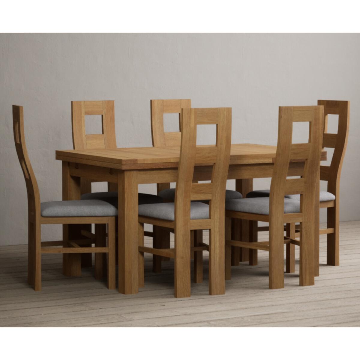 Extending Buxton 140cm Solid Oak Dining Table with 6 Charcoal Grey Natural Chairs – image 4