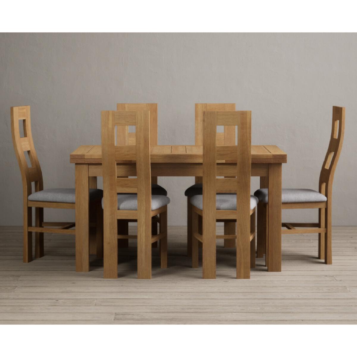 Extending Buxton 140cm Solid Oak Dining Table with 6 Charcoal Grey Natural Chairs – image 5