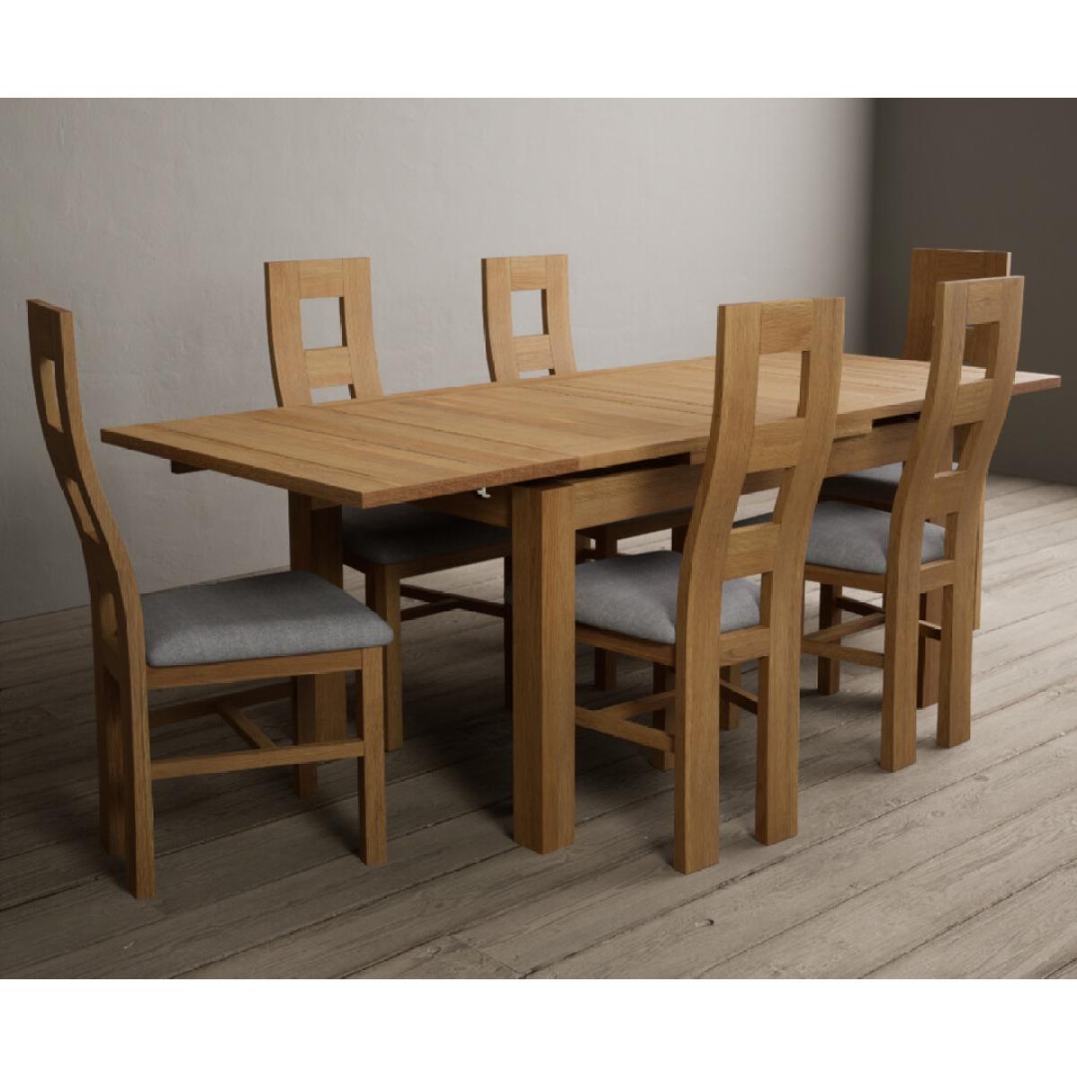 Extending Buxton 140cm Solid Oak Dining Table with 6 Charcoal Grey Natural Chairs – image 6