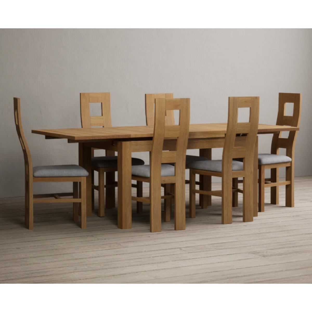 Extending Buxton 140cm Solid Oak Dining Table with 6 Charcoal Grey Natural Chairs – image 7