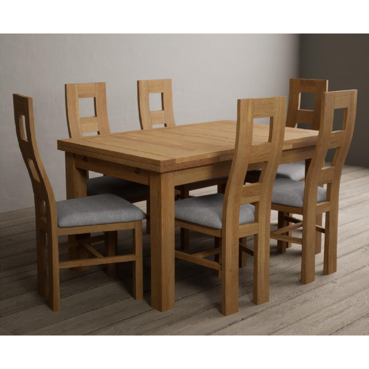 Extending Buxton 140cm Solid Oak Dining Table with 6 Charcoal Grey Natural Chairs – image 8