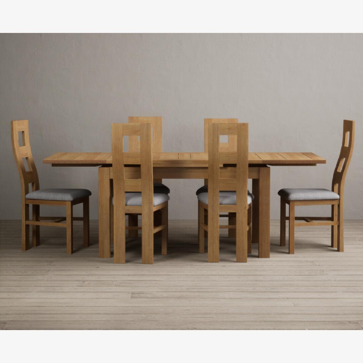 Extending Buxton 140cm Solid Oak Dining Table with 6 Charcoal Grey Natural Chairs – image 1