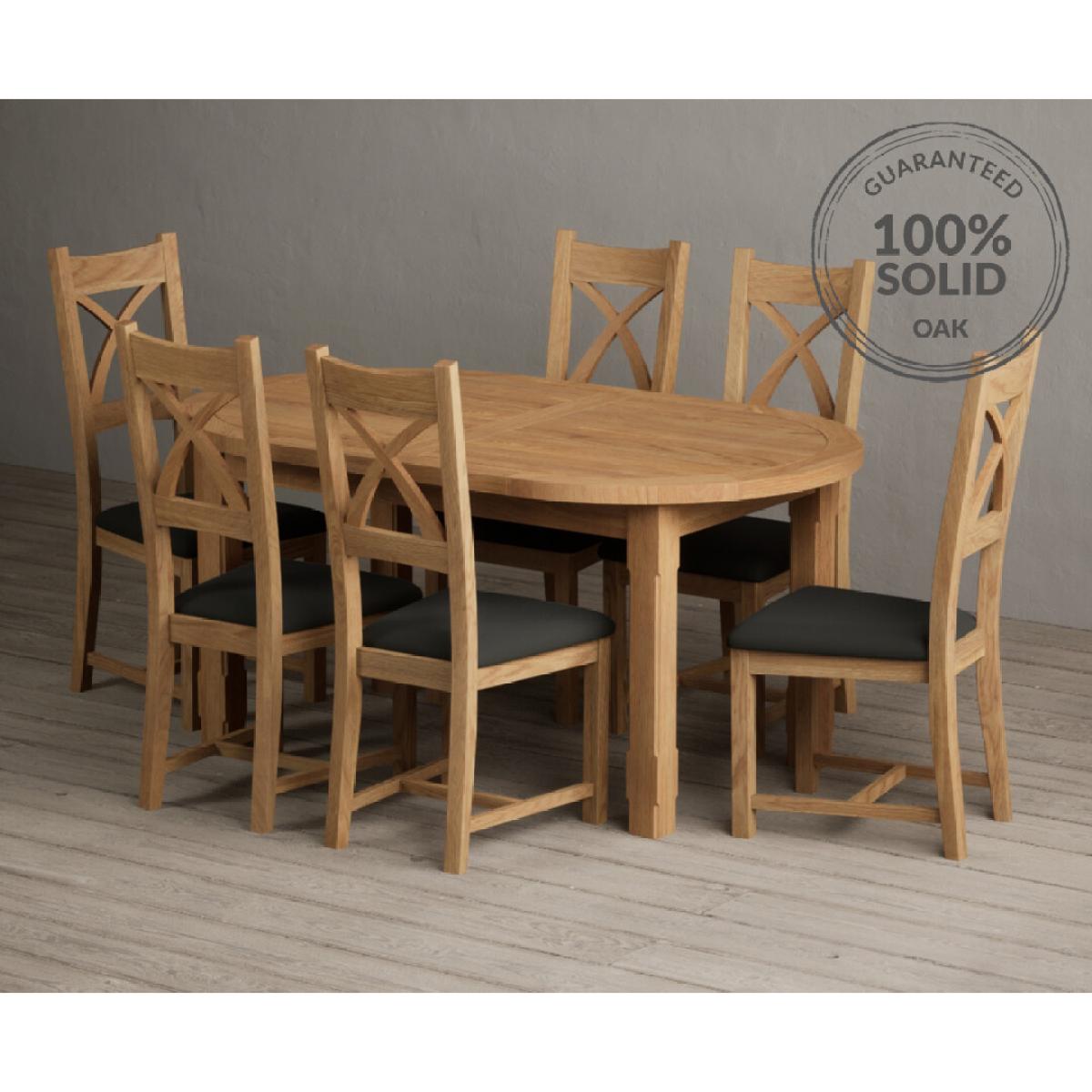 Extending Caversham Oak Oval Dining Table with 10 Black Natural Solid Oak Chairs – image 14